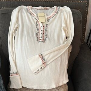 Lucky Brand Cream Pink Embellished Blouse